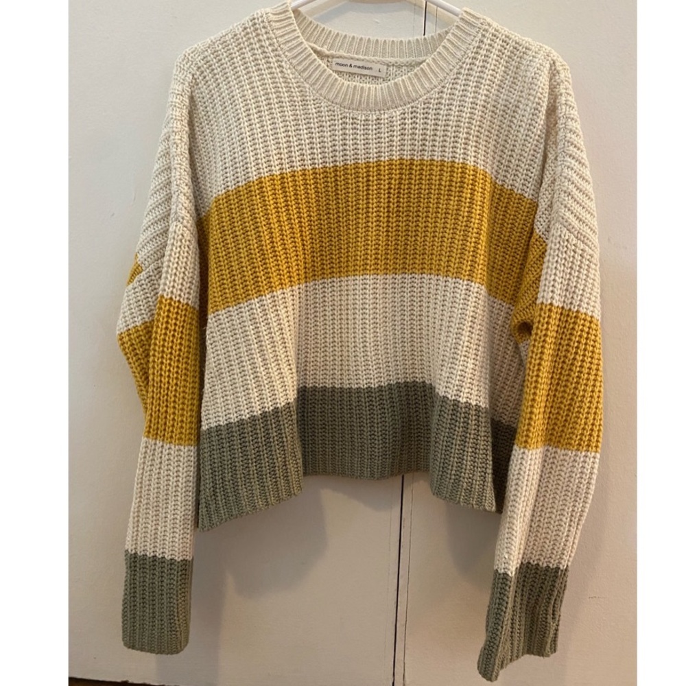 Womens Crochet Knit 3 Color Crop Sweater Large